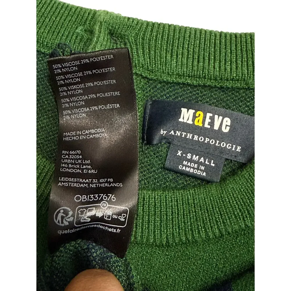 Maeve By Anthropologie Harmon Sweater Tee Green-Blue Stripes Short Sleeve Sz XS - Picture 3 of 10